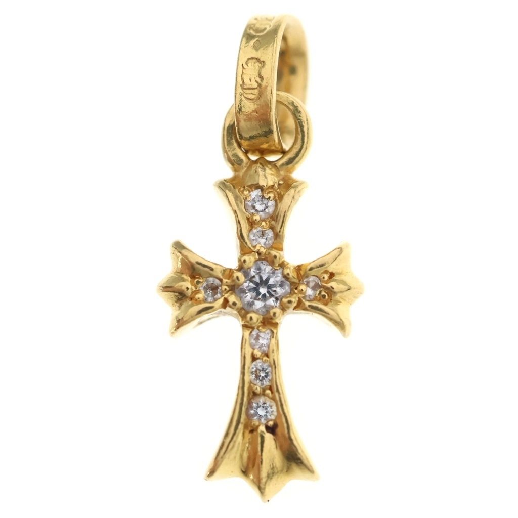 Chrome Hearts 22k Crs Baby Fat P Dia Fat Cross Pave Diamond Pendant Gold