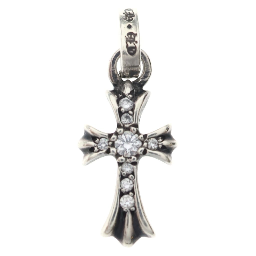 Chrome Hearts Crs Baby Fat P Dmnd Fat Cross Pave Diamond Pendant Silver