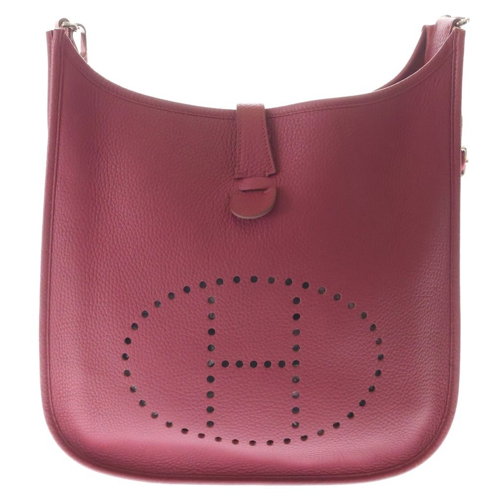 Hermes Evelyne 3 PM Rouge Ash Taurillon Clemence Leather Shoulder Bag Silver