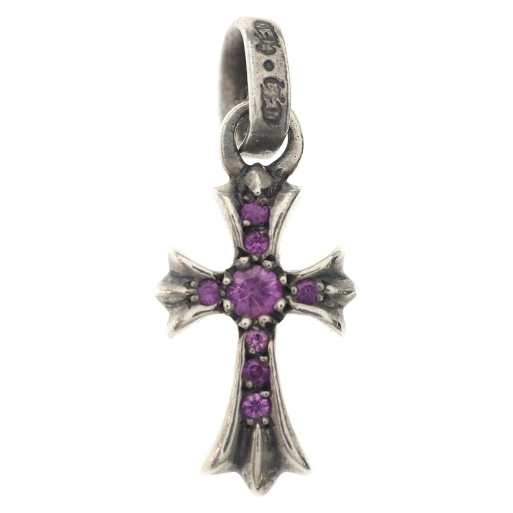 Chrome Hearts Crs Baby Fat P Sap Fat Cross Pave Pink Saffiano Pendant Silver