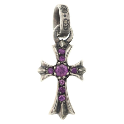 Chrome Hearts Crs Baby Fat P Sap Fat Cross Pave Pink Saffiano Pendant Silver