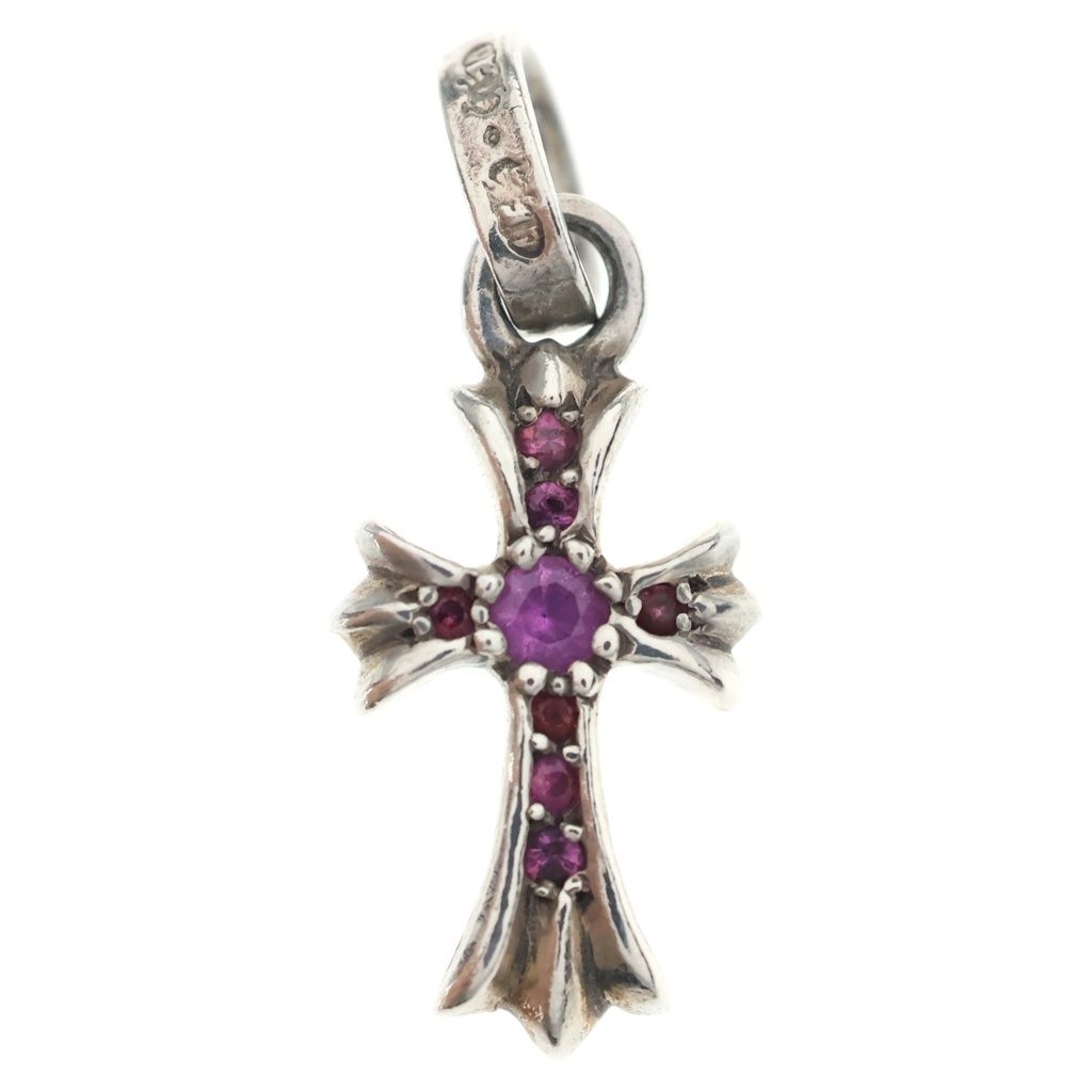 Chrome Hearts Crs Baby Fat P Sap Fat Cross Pave Pink Saffiano Pendant Silver