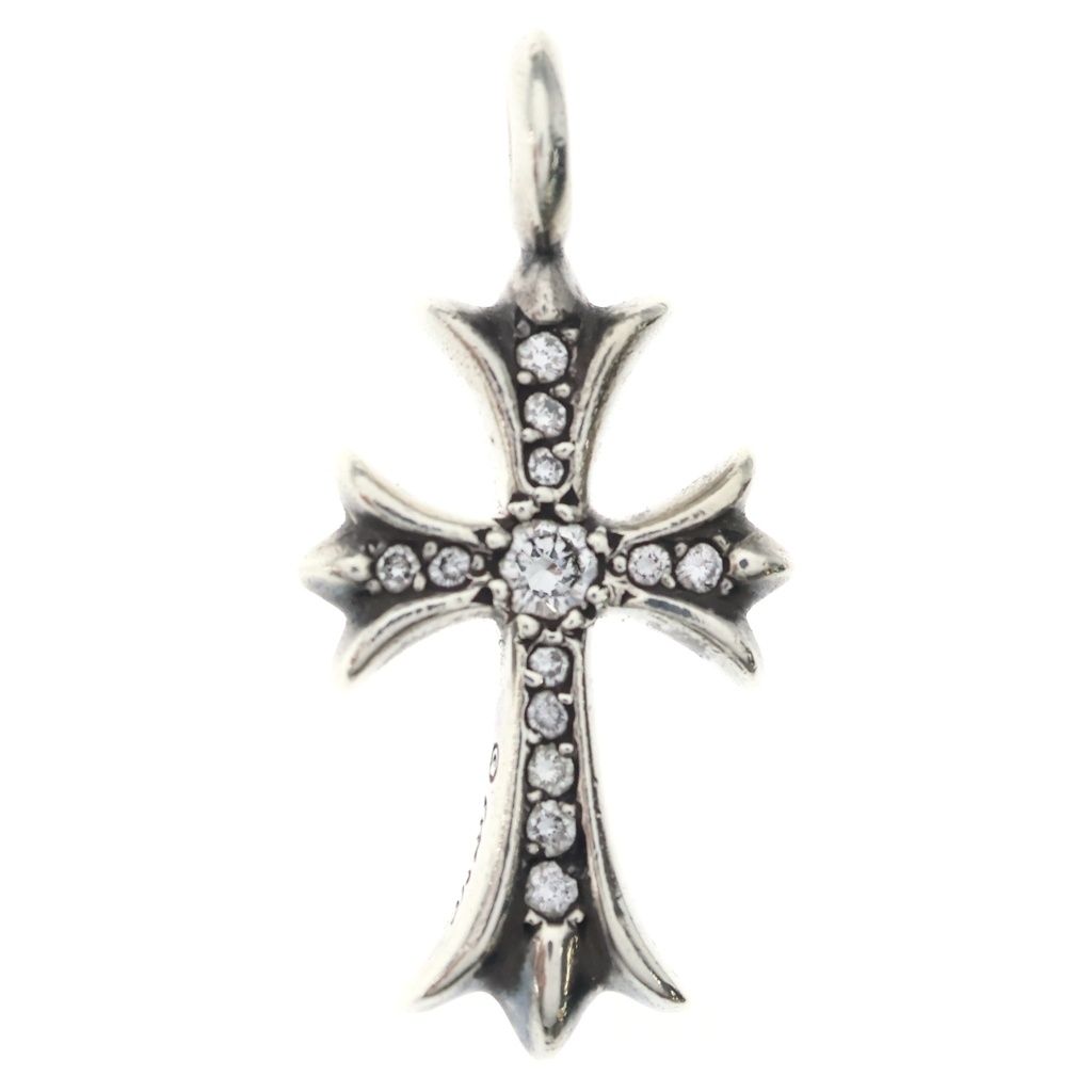 Chrome Hearts Tny Crsf P Dia Tiny Fat Cross Pave Diamond Pendant Silver