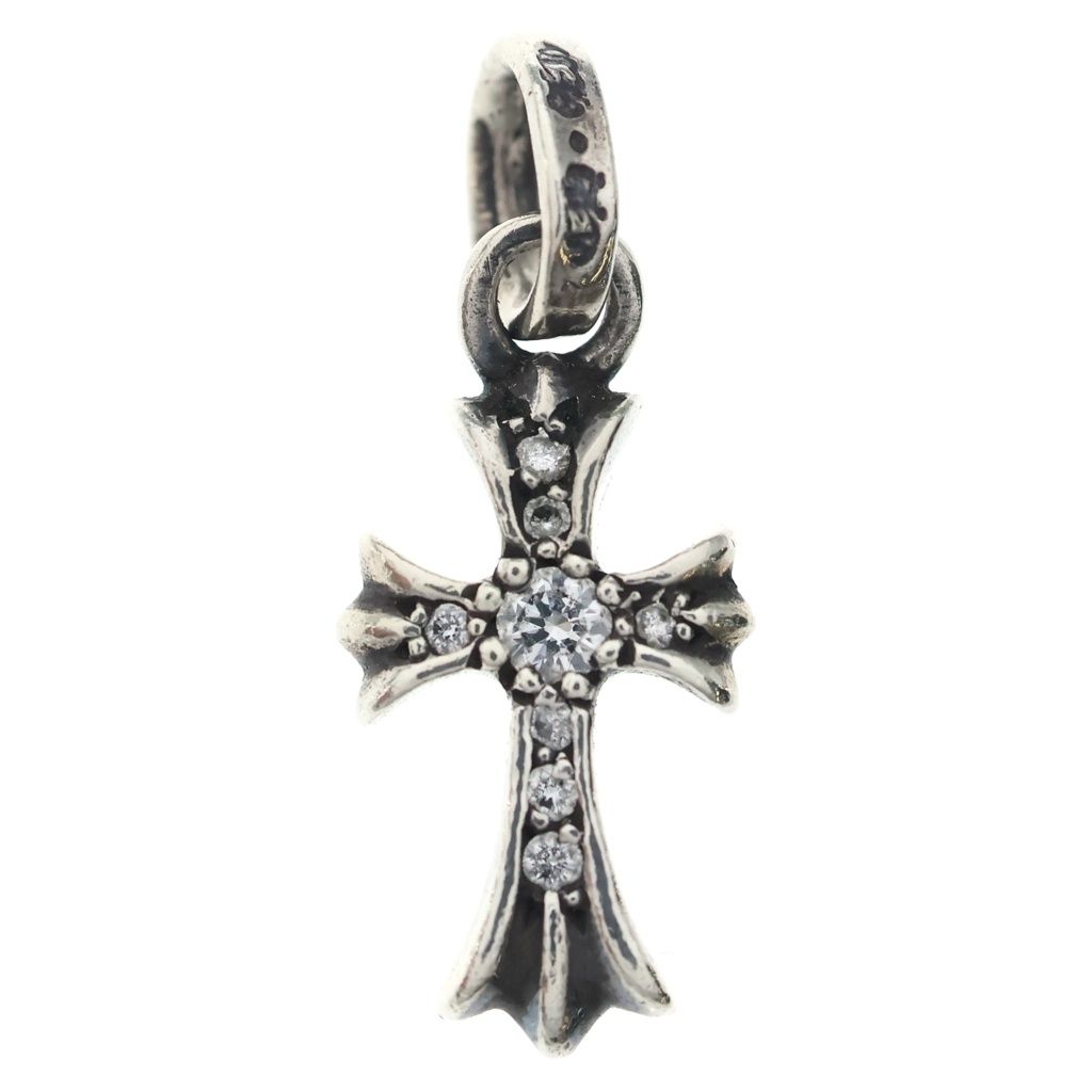 Chrome Hearts Crs Baby Fat P Dmnd Fat Cross Pave Diamond Pendant Silver