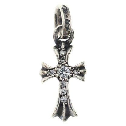 Chrome Hearts Crs Baby Fat P Dmnd Fat Cross Pave Diamond Pendant Silver