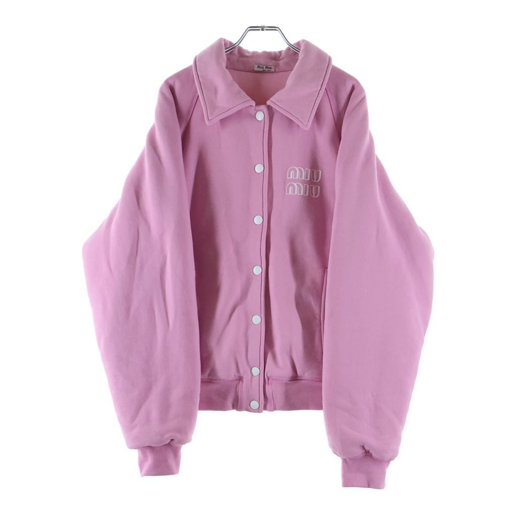 Miu Miu Logo Embroidery Cotton Sweatshirt Jacket Pink — view 2