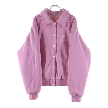Miu Miu Logo Embroidery Cotton Sweatshirt Jacket Pink — view 2