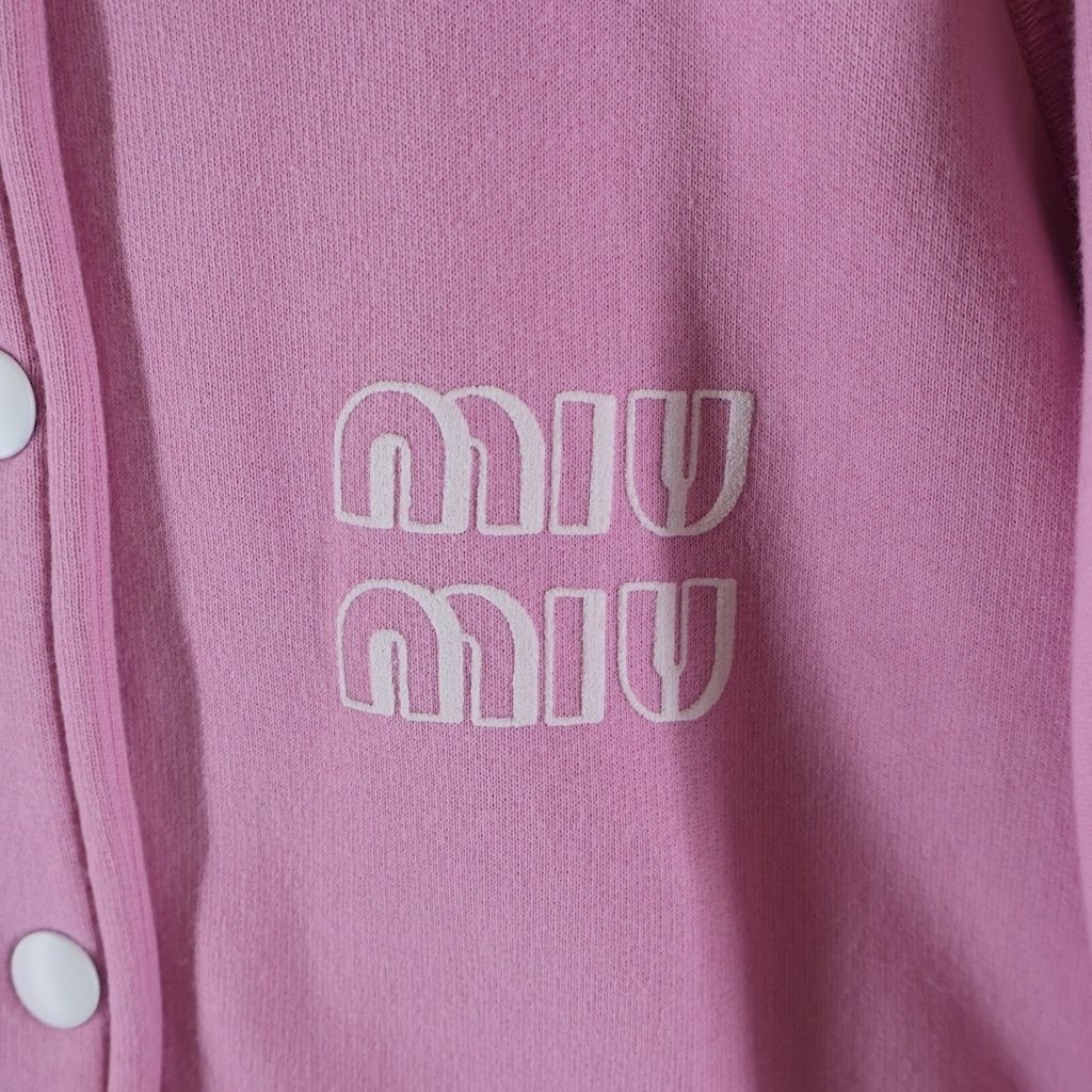 Miu Miu Logo Embroidery Cotton Sweatshirt Jacket Pink — view 5