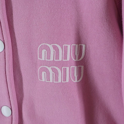 Miu Miu Logo Embroidery Cotton Sweatshirt Jacket Pink — view 5