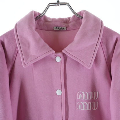 Miu Miu Logo Embroidery Cotton Sweatshirt Jacket Pink — view 3
