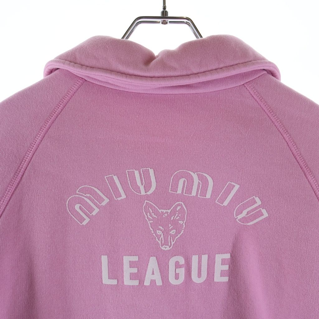 Miu Miu Logo Embroidery Cotton Sweatshirt Jacket Pink — view 4