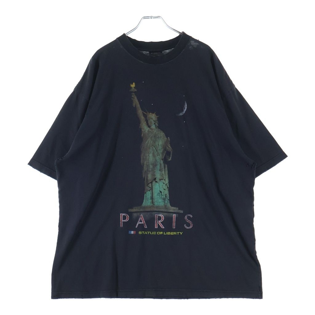 Balenciaga Paris Liberty Distressed Crew Neck Short Sleeve T-Shirt Black Tqvr