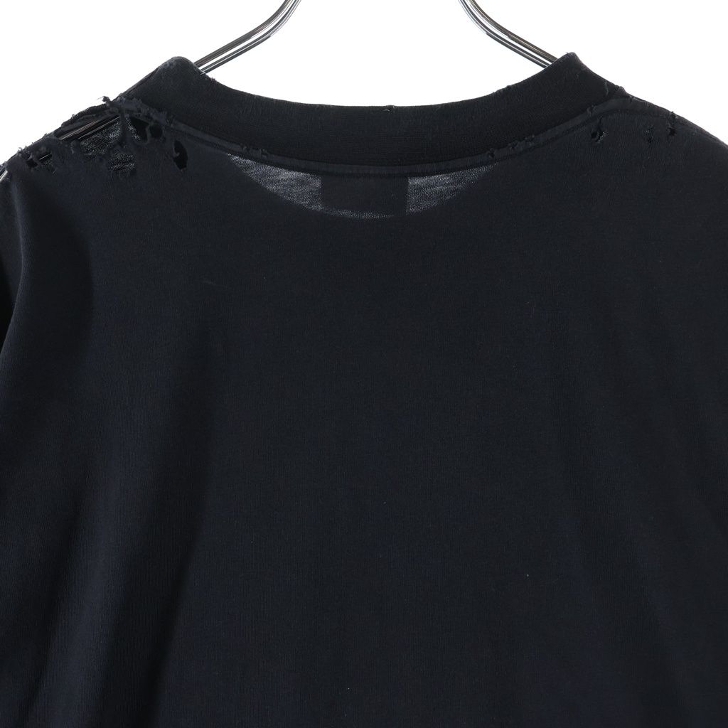 Balenciaga Paris Liberty Distressed Crew Neck Short Sleeve T-Shirt Black Tqvr — view 4