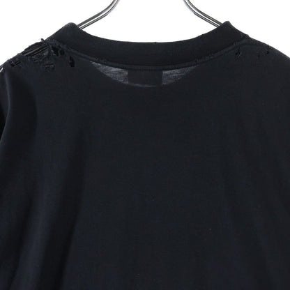 Balenciaga Paris Liberty Distressed Crew Neck Short Sleeve T-Shirt Black Tqvr — view 4