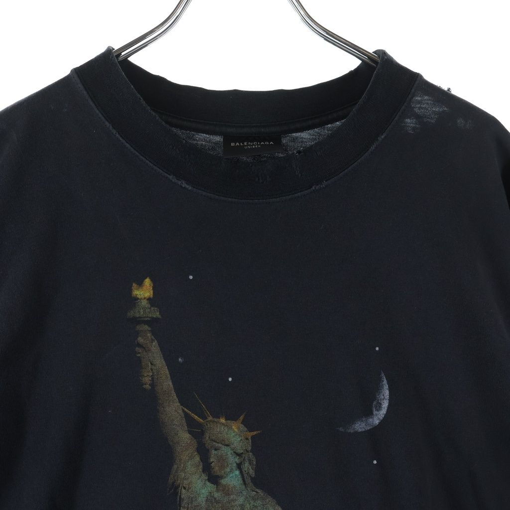 Balenciaga Paris Liberty Distressed Crew Neck Short Sleeve T-Shirt Black Tqvr — view 3