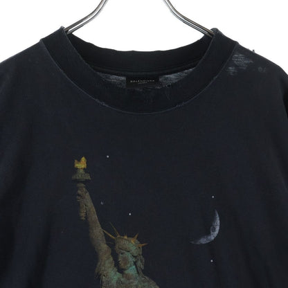 Balenciaga Paris Liberty Distressed Crew Neck Short Sleeve T-Shirt Black Tqvr — view 3