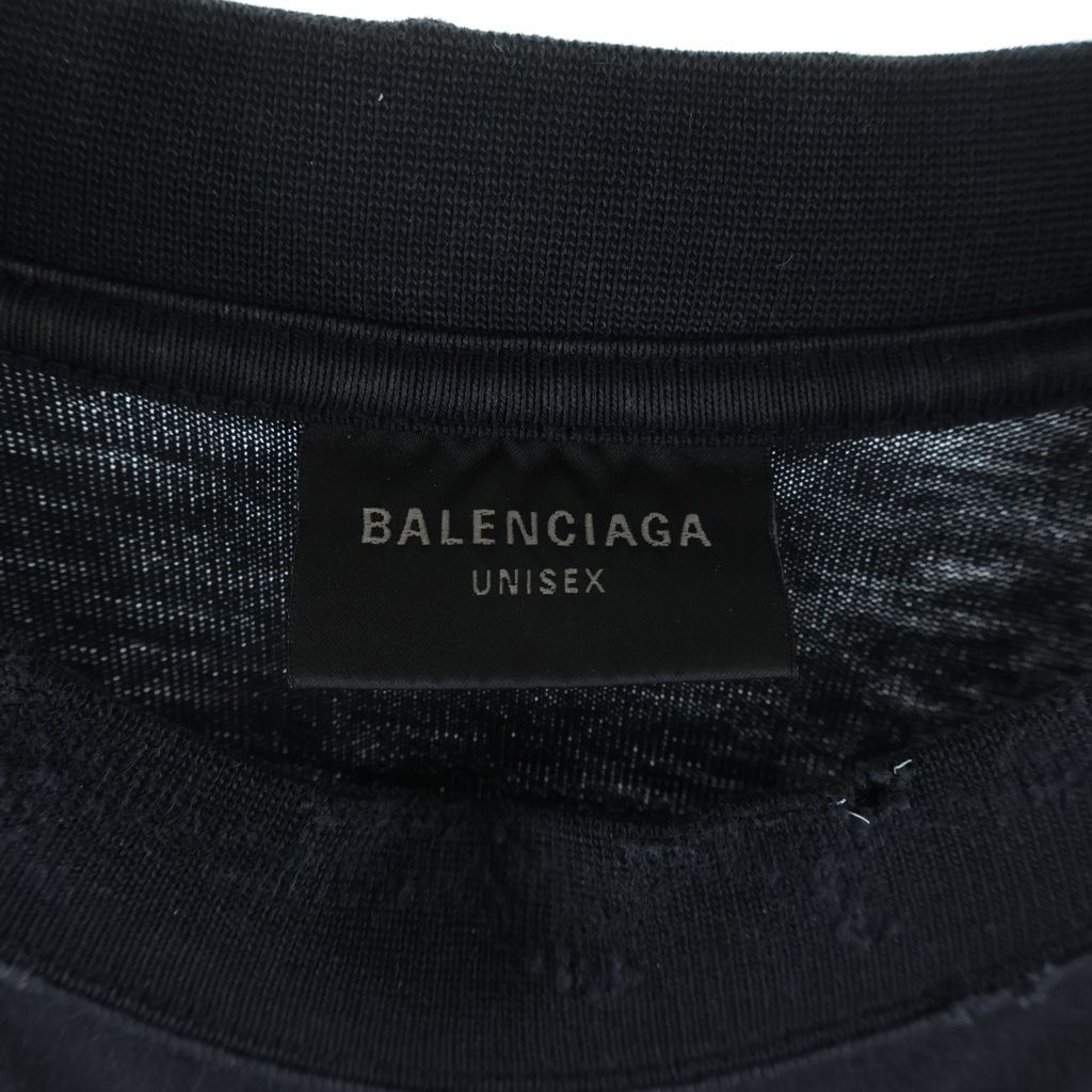 Balenciaga Paris Liberty Distressed Crew Neck Short Sleeve T-Shirt Black Tqvr — view 6