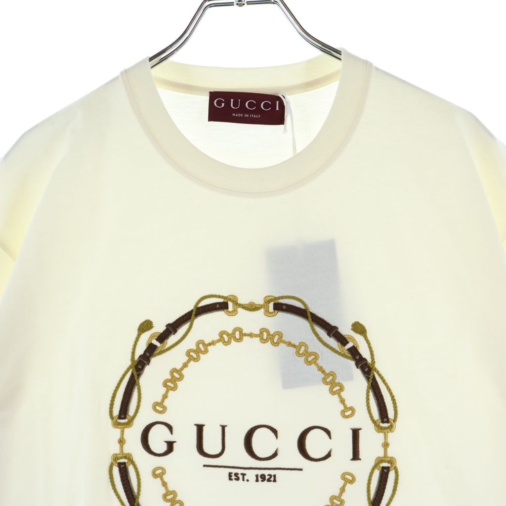 Gucci Horsebit Logo Embroidery Crew Neck Short Sleeve T-Shirt Ivory — view 3