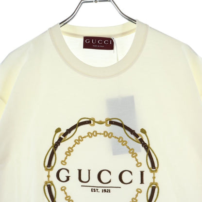 Gucci Horsebit Logo Embroidery Crew Neck Short Sleeve T-Shirt Ivory — view 3