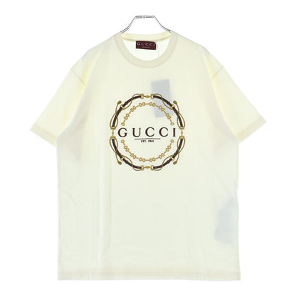 Gucci Horsebit Logo Embroidery Crew Neck Short Sleeve T-Shirt Ivory