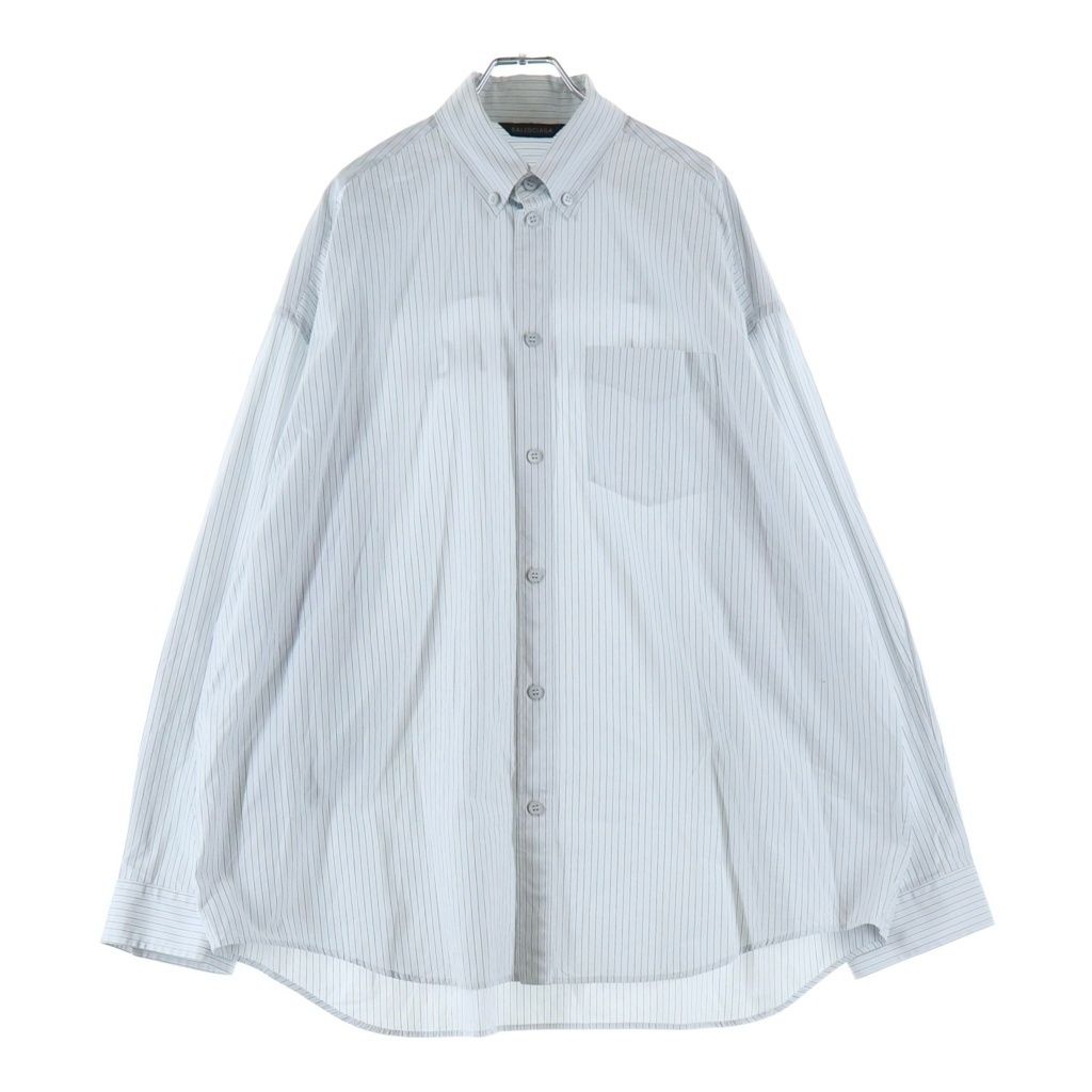 Balenciaga Oversized Shirt Back Logo Print Striped Pattern Long Sleeve Light — view 2