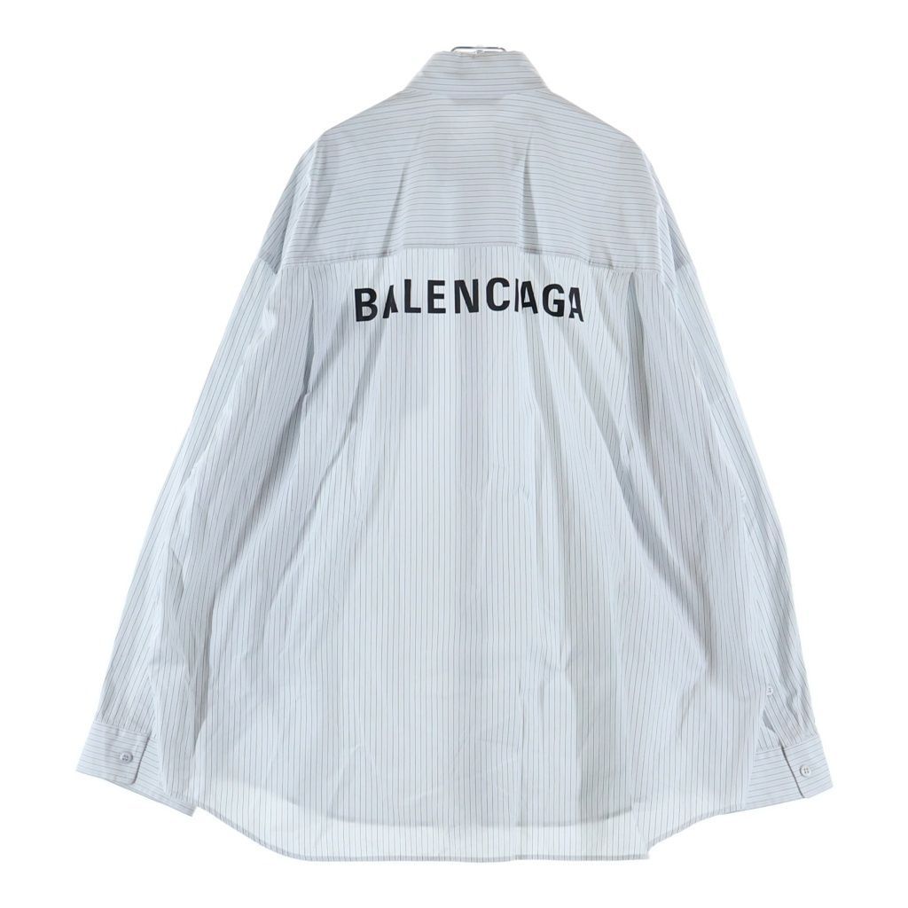 Balenciaga Oversized Shirt Back Logo Print Striped Pattern Long Sleeve Light