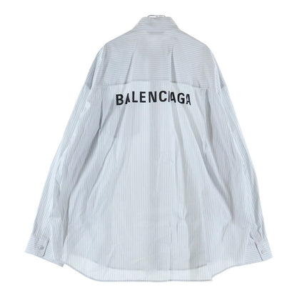 Balenciaga Oversized Shirt Back Logo Print Striped Pattern Long Sleeve Light