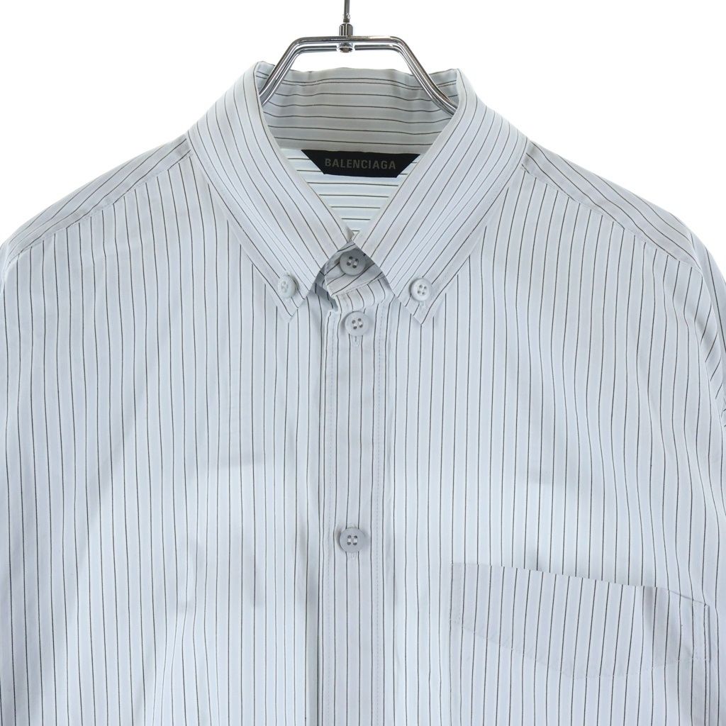 Balenciaga Oversized Shirt Back Logo Print Striped Pattern Long Sleeve Light — view 3