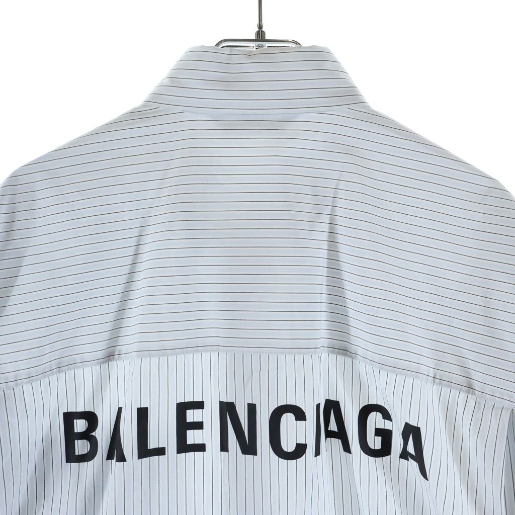 Balenciaga Oversized Shirt Back Logo Print Striped Pattern Long Sleeve Light — view 4