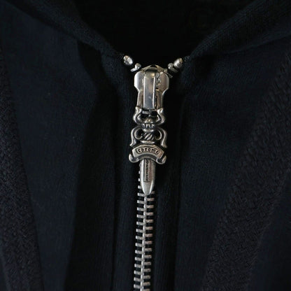 Chrome Hearts Sweatshirt Thrml HD Zip Sleeve Logo Print Zip Up Hoodie Black — view 5