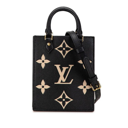 Louis Vuitton Monogram Empreinte Petite Sac Plat 2-Way Shoulder Bag Noir Beige
