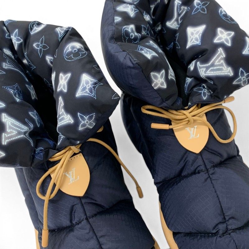 Louis Vuitton Pillow Line Monogram Boots Short Shoes Nylon Navy Brown Ankle — view 9