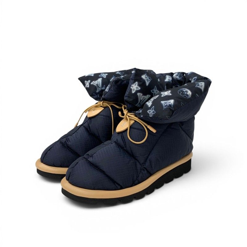 Louis Vuitton Pillow Line Monogram Boots Short Shoes Nylon Navy Brown Ankle