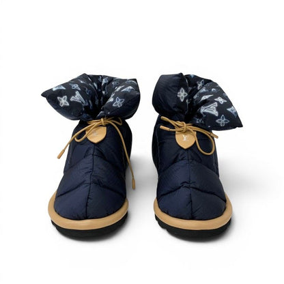 Louis Vuitton Pillow Line Monogram Boots Short Shoes Nylon Navy Brown Ankle — view 2