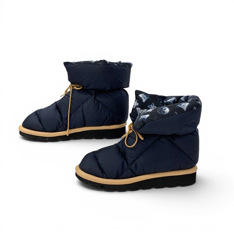 Louis Vuitton Pillow Line Monogram Boots Short Shoes Nylon Navy Brown Ankle — view 3