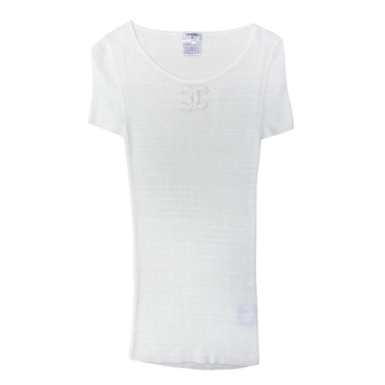 Chanel CC Logo Summer Knit Tunic Length 40 White Sweater — view 2