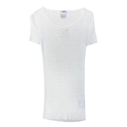 Chanel CC Logo Summer Knit Tunic Length 40 White Sweater — view 2