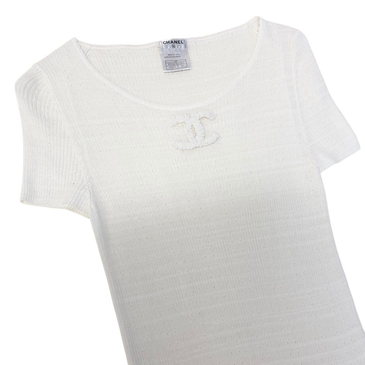 Chanel CC Logo Summer Knit Tunic Length 40 White Sweater — view 4