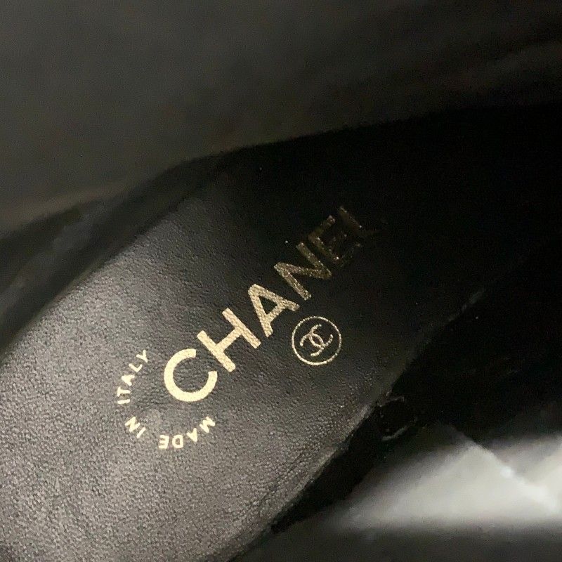 Chanel Boots Short Shoes Leather Black White CC Logo Lace — view 7