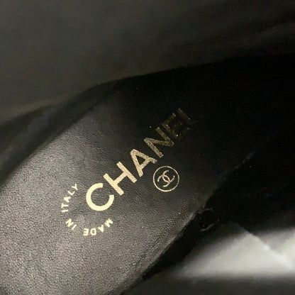 Chanel Boots Short Shoes Leather Black White CC Logo Lace — view 7
