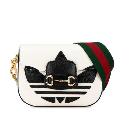 Gucci Adidas Horsebit Crossbody Shoulder Bag White Black Leather