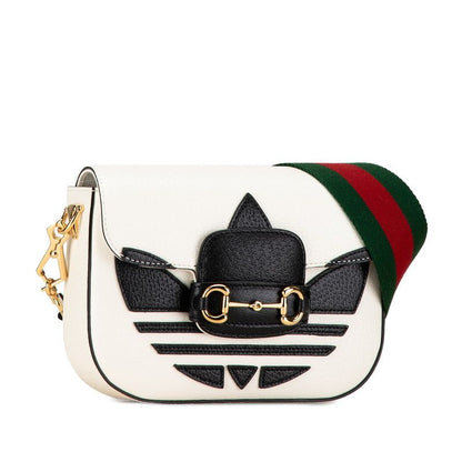 Gucci Adidas Horsebit Crossbody Shoulder Bag White Black Leather — view 2
