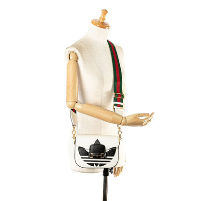 Gucci Adidas Horsebit Crossbody Shoulder Bag White Black Leather — view 9