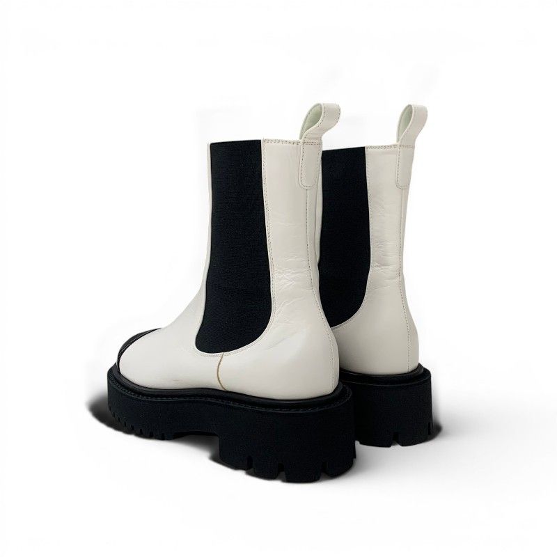 Chanel Boots Short Shoes Leather Patent White Black CC Logo Side Gore — view 4