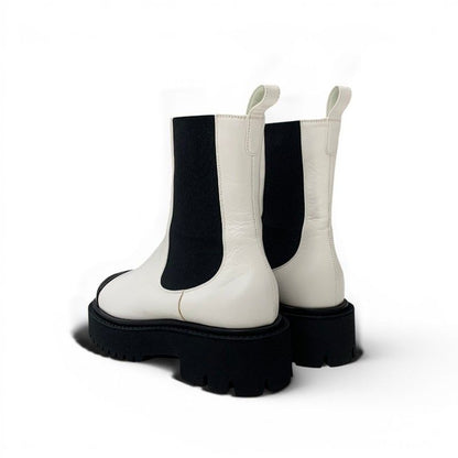 Chanel Boots Short Shoes Leather Patent White Black CC Logo Side Gore — view 4