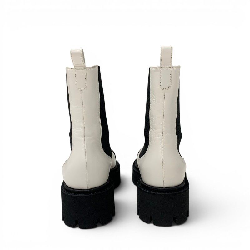 Chanel Boots Short Shoes Leather Patent White Black CC Logo Side Gore — view 5