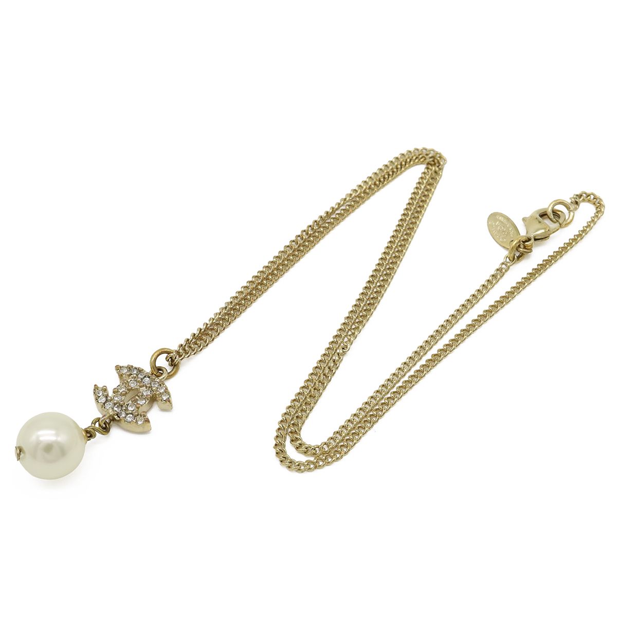 Chanel CC Logo Faux Pearl Pendant Rhinestone Gold Ivory — view 2