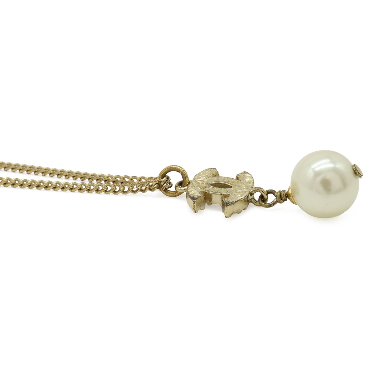 Chanel CC Logo Faux Pearl Pendant Rhinestone Gold Ivory — view 4