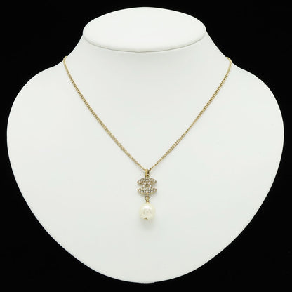 Chanel CC Logo Faux Pearl Pendant Rhinestone Gold Ivory — view 6