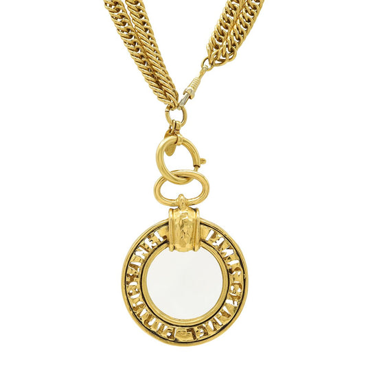 Chanel Loupe Necklace Chain Double Pendant Logo Circle Round Vintage Gold Plated